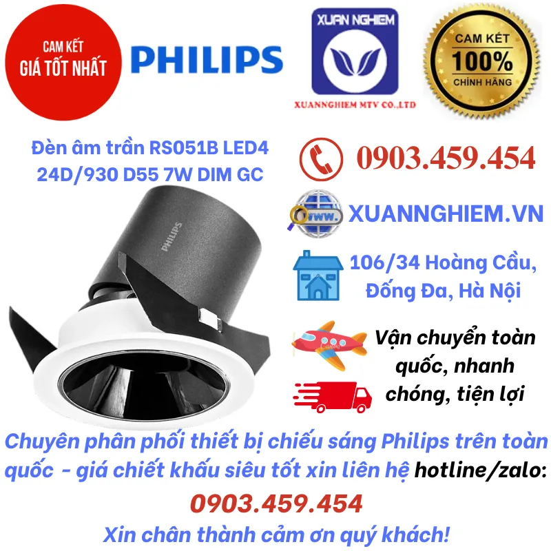 Đèn âm trần RS051B LED4 24D/930 D55 7W DIM GC