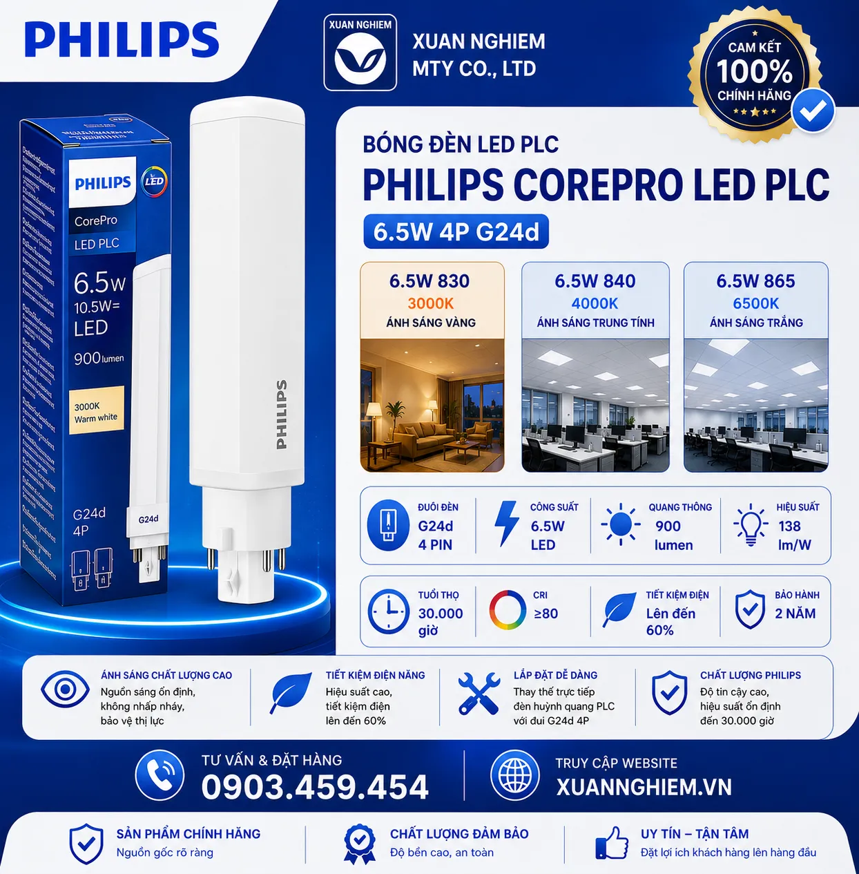 Bóng đèn Corepro LED PLC 6.5W 830 4P G24d / Corepro LED PLC 6.5W 840 4P G24d / Corepro LED PLC 6.5W 865 4P G24d