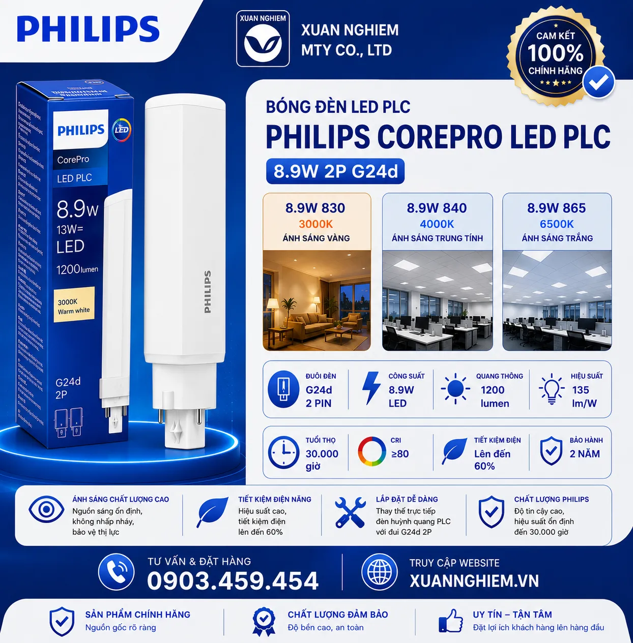 Bóng đèn Corepro LED PLC 8.9W 830 2P G24d / Corepro LED PLC 8.9W 840 2P G24d / Corepro LED PLC 8.9W 865 2P G24d