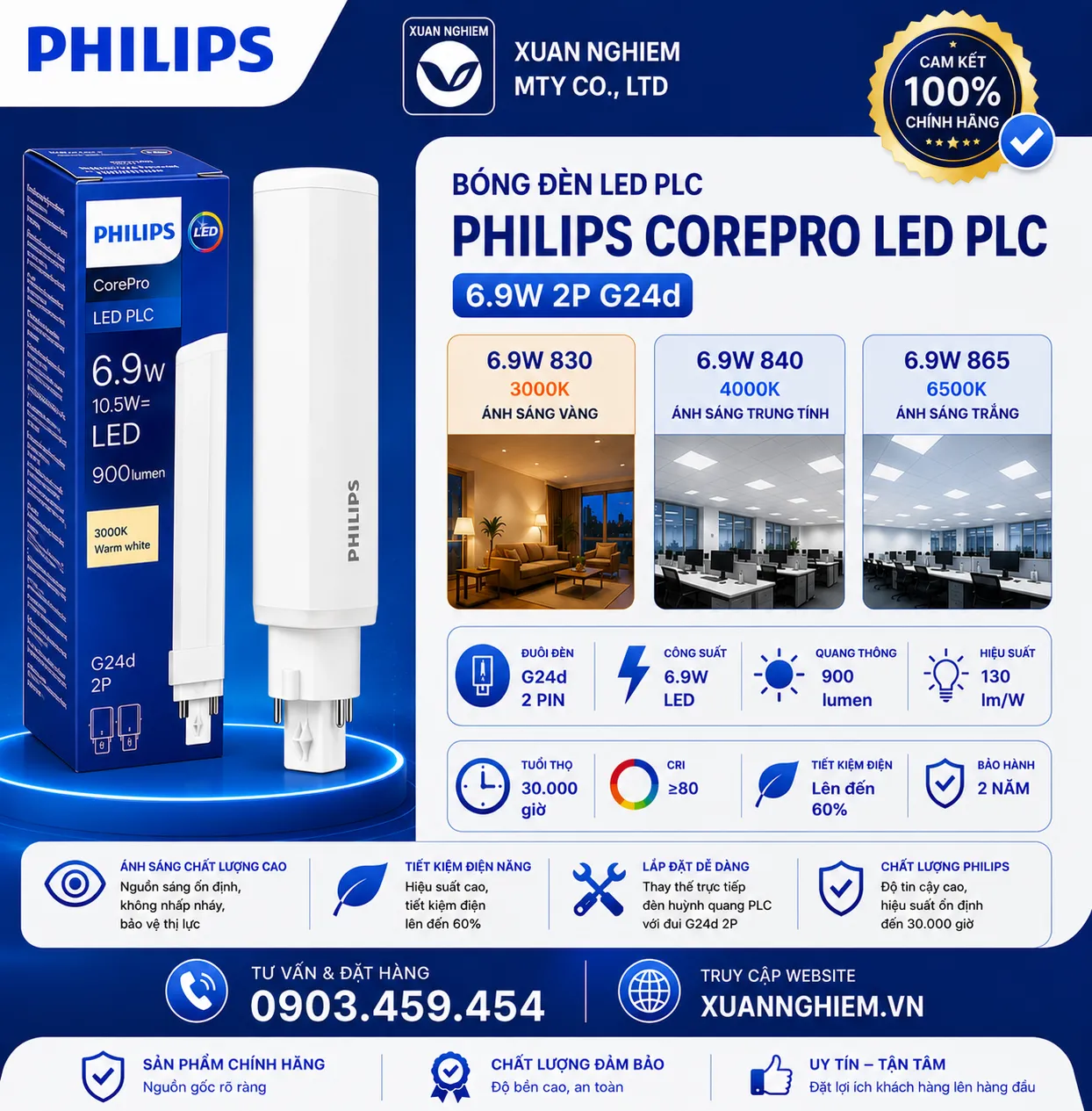 Bóng đèn Corepro LED PLC 6.9W 830 2P G24d / Corepro LED PLC 6.9W 840 2P G24d / Corepro LED PLC 6.9W 865 2P G24d