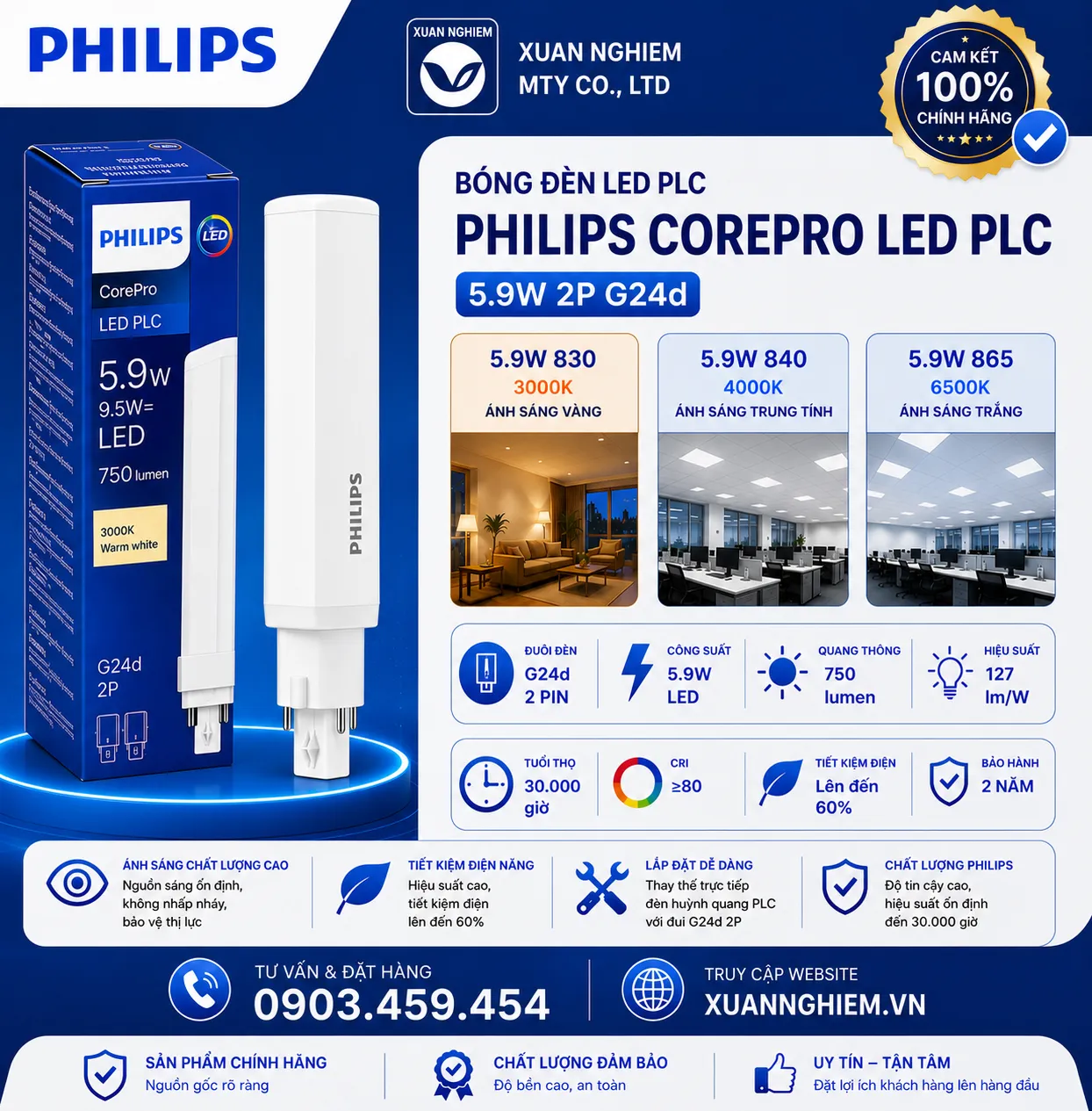 Bóng đèn Corepro LED PLC 5.9W 830 2P G24d / Corepro LED PLC 5.9W 840 2P G24d / Corepro LED PLC 5.9W 865 2P G24d