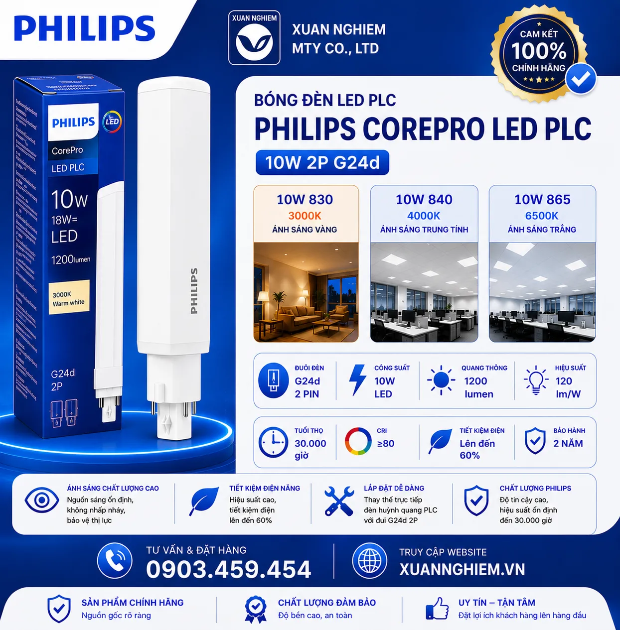 Bóng đèn Corepro LED PLC 10W 830 2P G24d / Corepro LED PLC 10W 840 2P G24d / Corepro LED PLC 10W 865 2P G24d