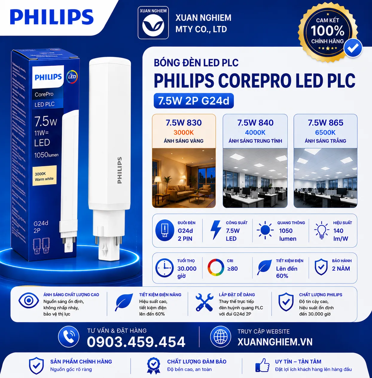 Bóng đèn Corepro LED PLC 7.5W 830 2P G24d / Corepro LED PLC 7.5W 840 2P G24d / Corepro LED PLC 7.5W 865 2P G24d