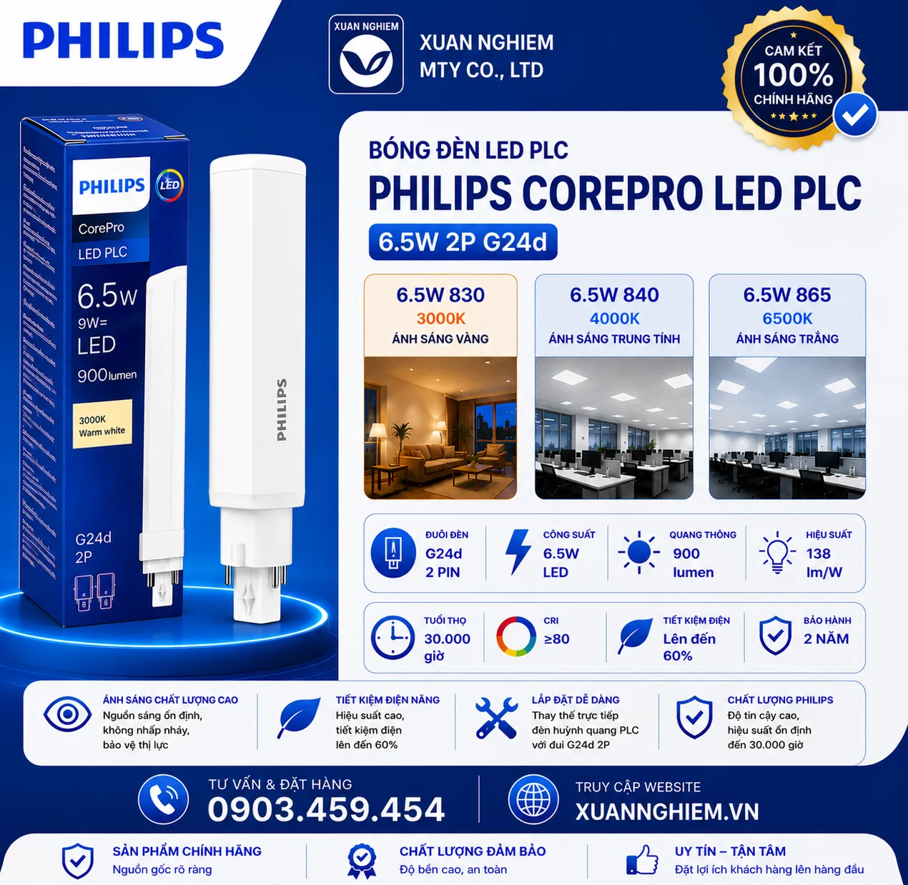 Bóng đèn Corepro LED PLC 6.5W 830 2P G24d / Corepro LED PLC 6.5W 840 2P G24d / Corepro LED PLC 6.5W 865 2P G24d