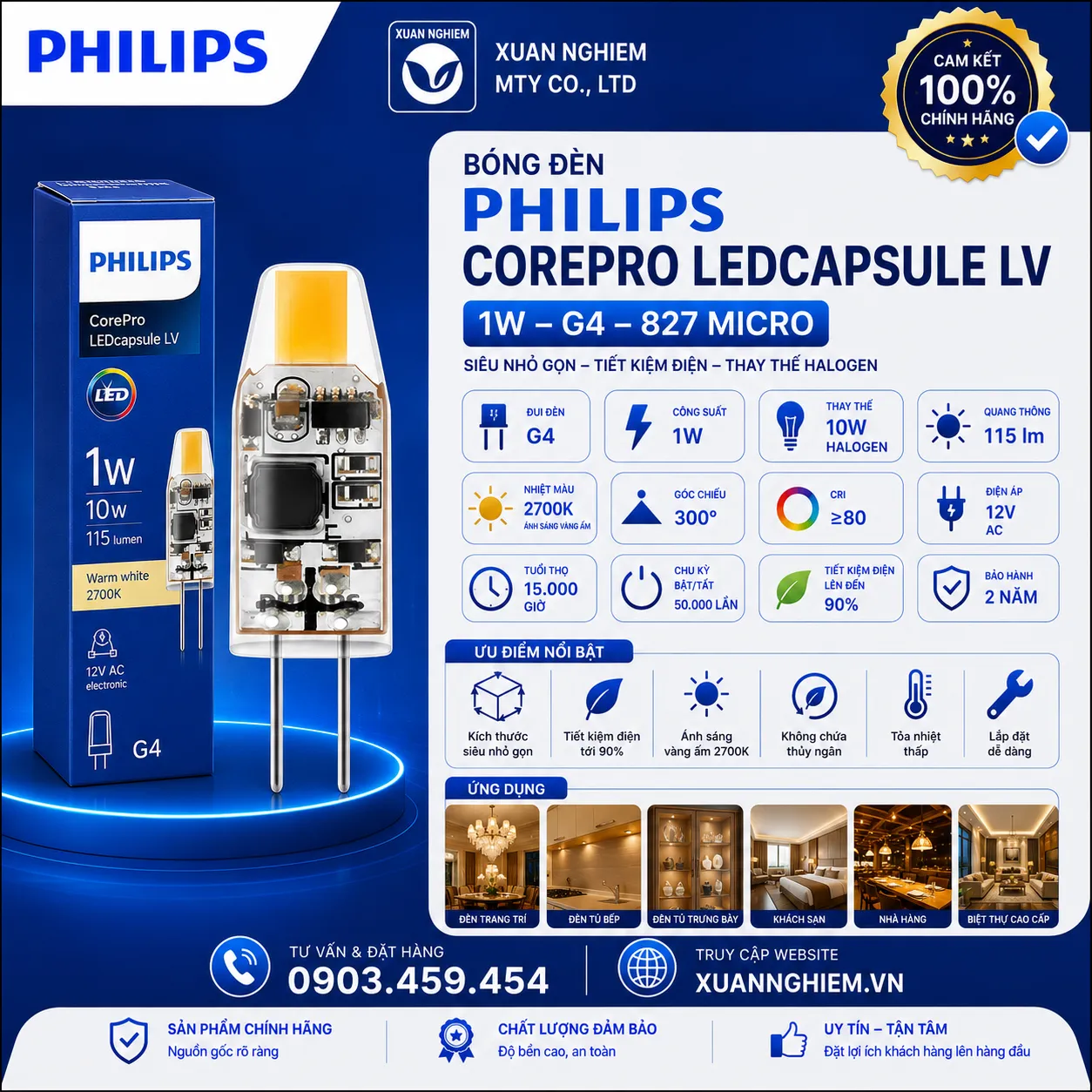 Bóng đèn CorePro LEDcapsuleLV 1-10W G4 827micro