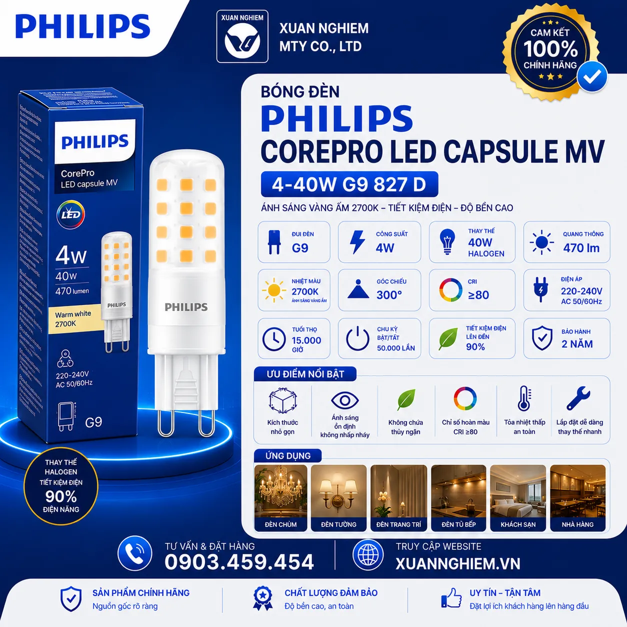 Bóng đèn CorePro LED capsuleMV 4-40W G9 827 D