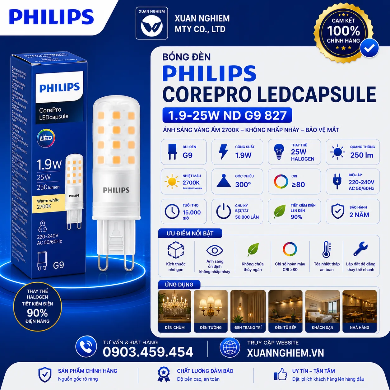 Bóng đèn CorePro LEDcapsule 1.9-25W ND G9 827