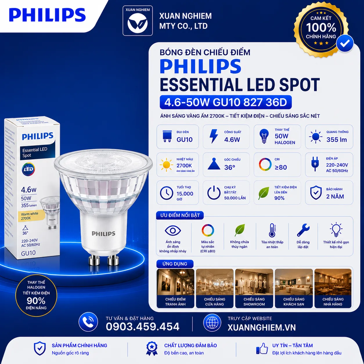 Bóng đèn chiếu điểm Essential Led 4.6-50W GU10 827 36D