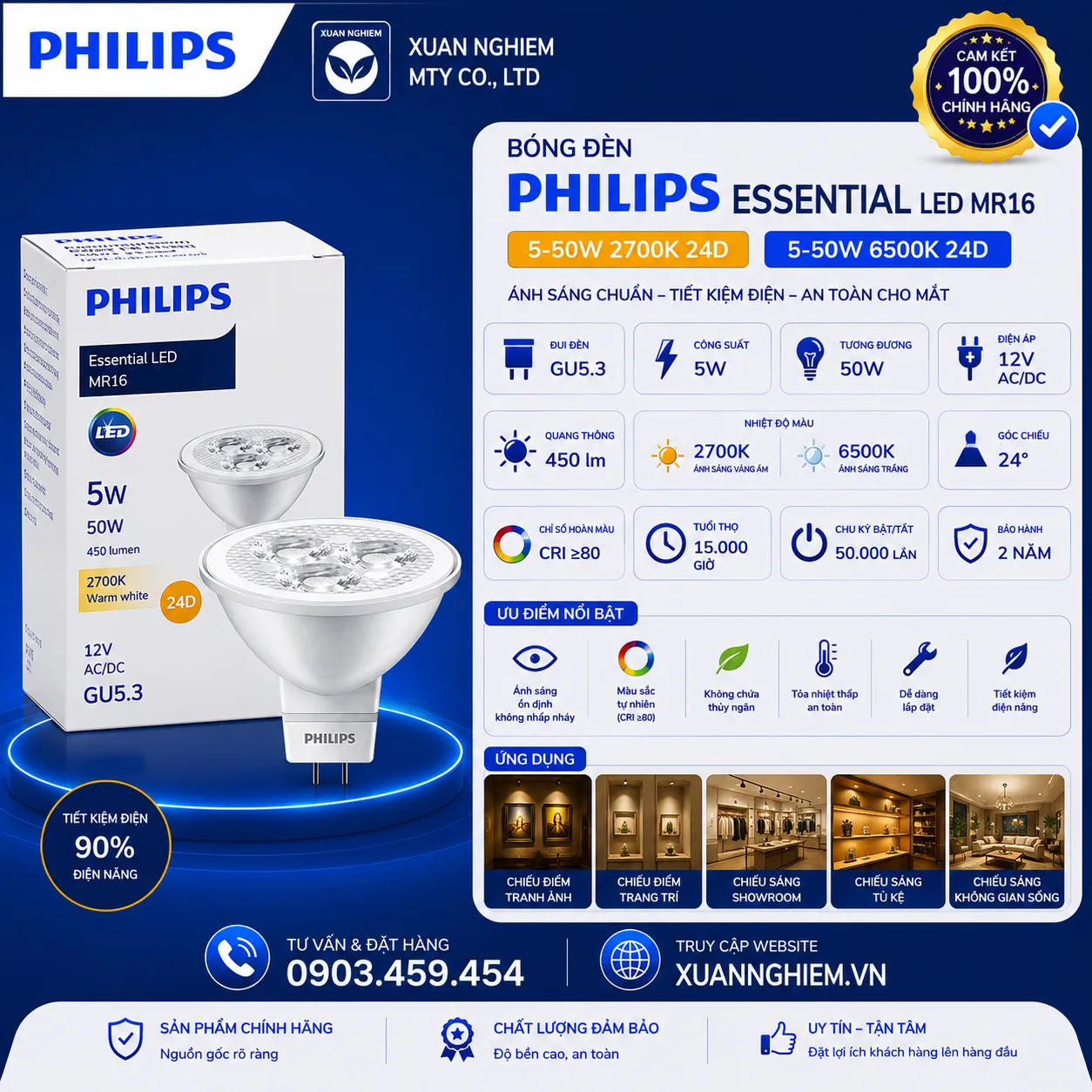 Bóng đèn ESSIENTIAL LED MR16 5-50W 2700K 24D / Bóng đèn ESSIENTIAL LED MR16 5-50W 6500K 24D