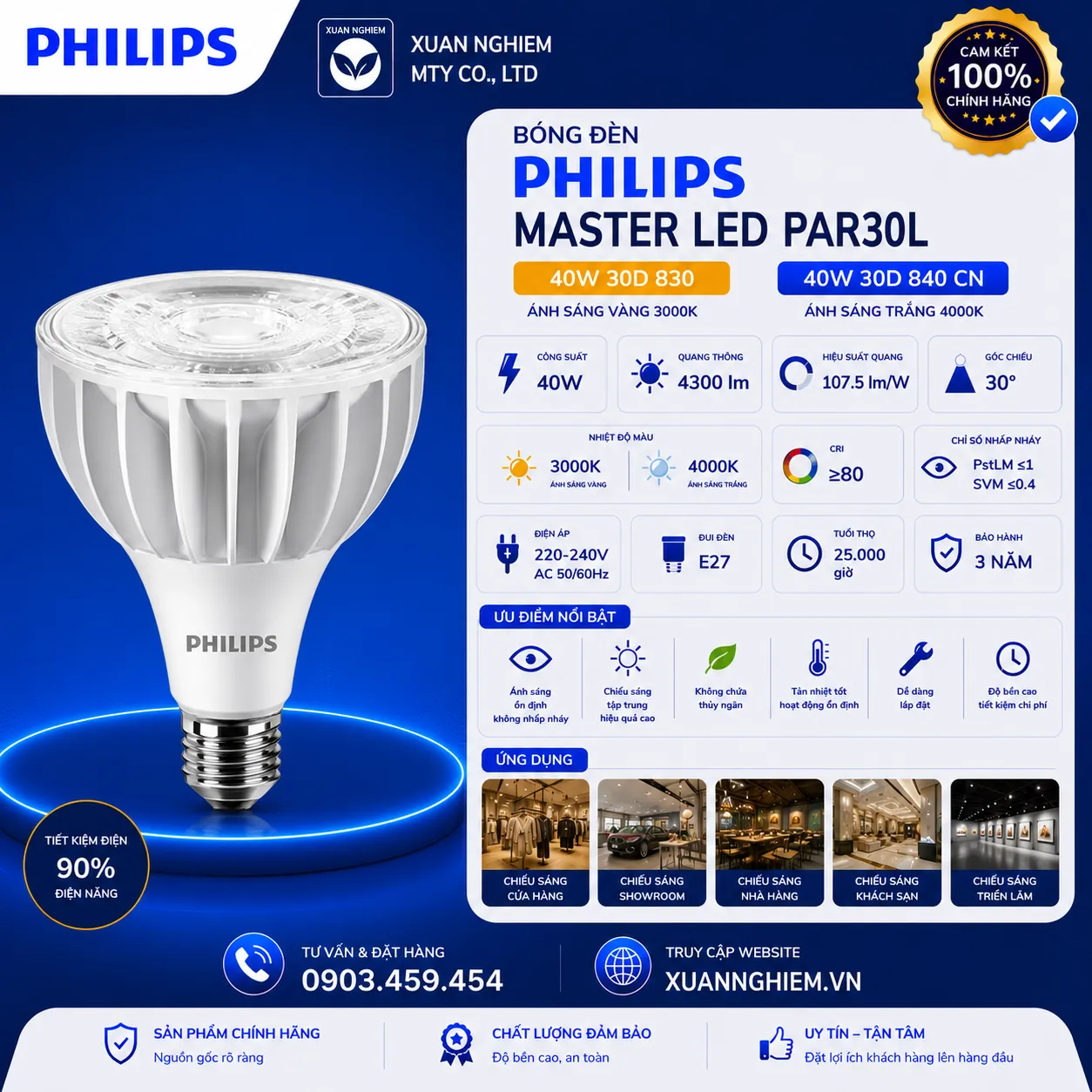 Bóng đèn Master LED PAR30L 40W 30D 830 / Master LED PAR30L 40W 30D 840 CN