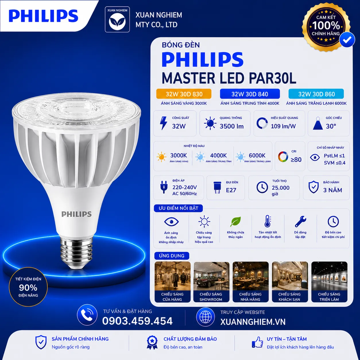 Bóng đèn Master LED PAR30L 32W 30D 830 / Master LED PAR30L 32W 30D 840 / Master LED PAR30L 32W 30D 860
