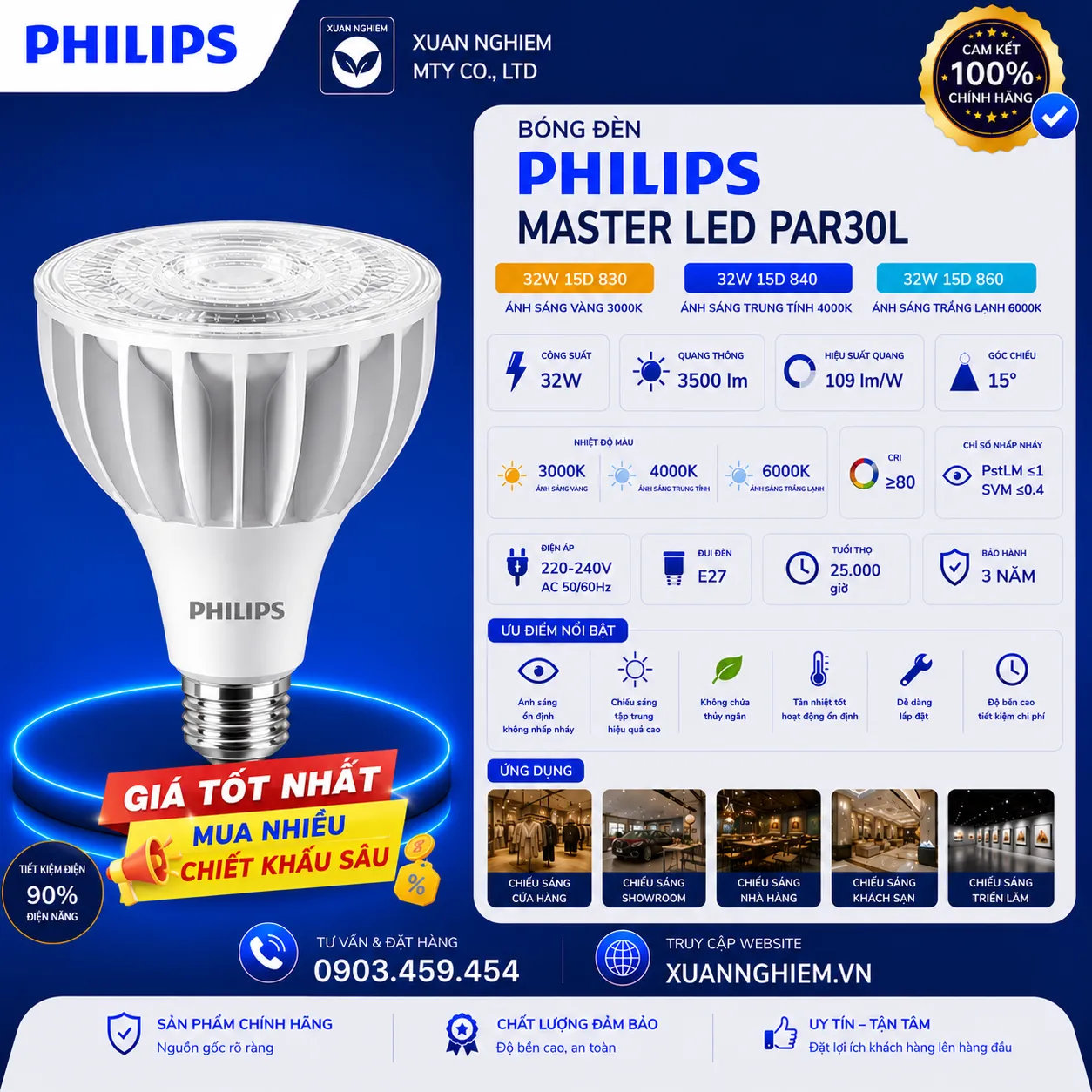 Bóng đèn Master LED PAR30L 32W 15D 830 / Master LED PAR30L 32W 15D 840 / Master LED PAR30L 32W 15D 860