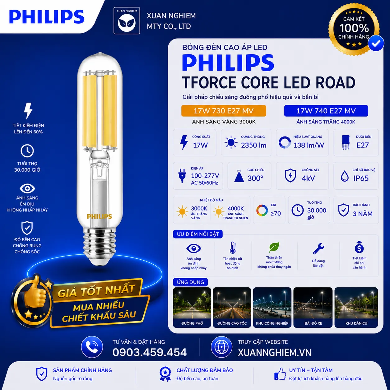 Bóng đèn cao áp LED Philips TForce Core LED road 17W 730 E27 MV / TForce Core LED road 17W 740 E27 MV