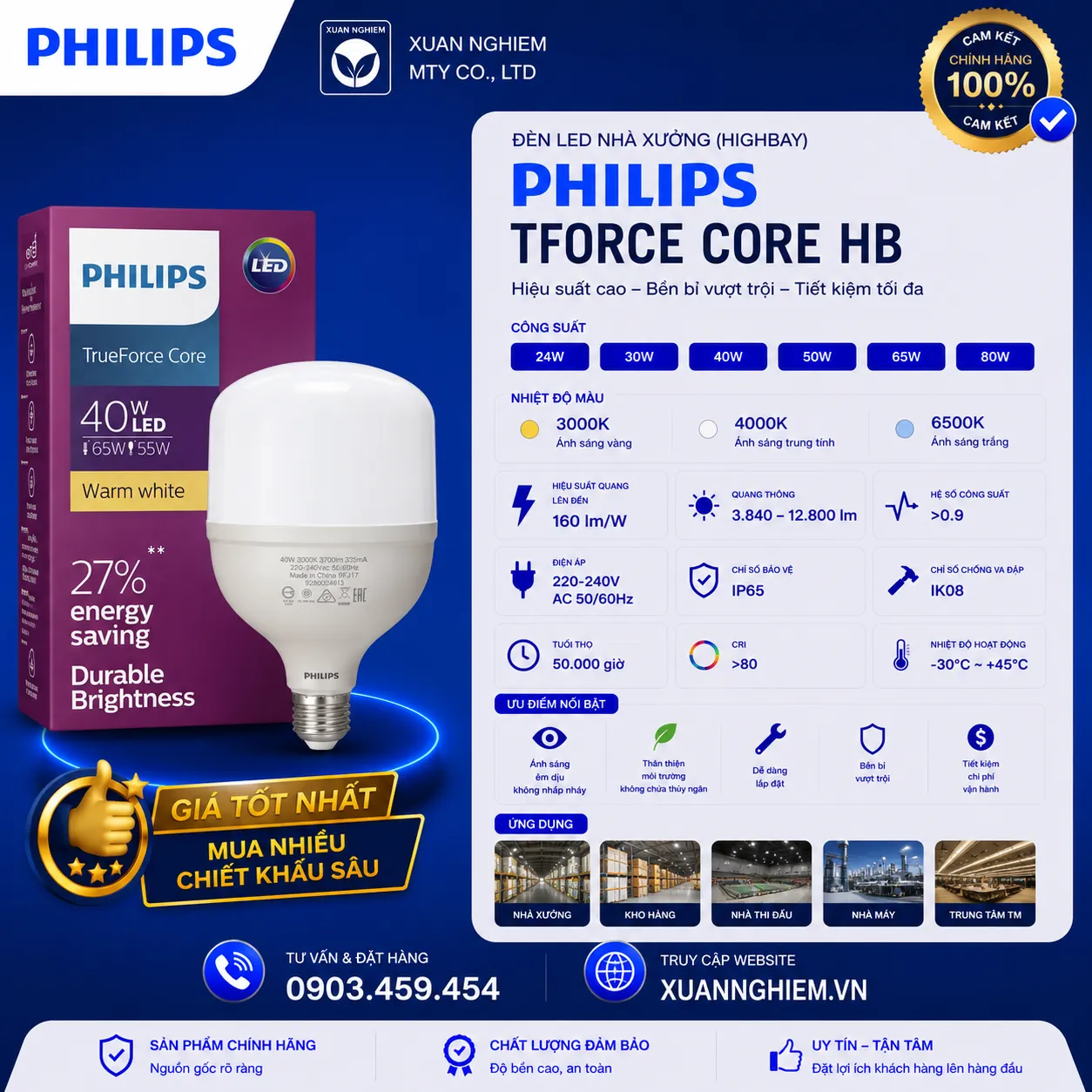 Bóng đèn TForce Core HB 24W 30W 40W 50W 65W 80W E27 3000K/4000K/6500K