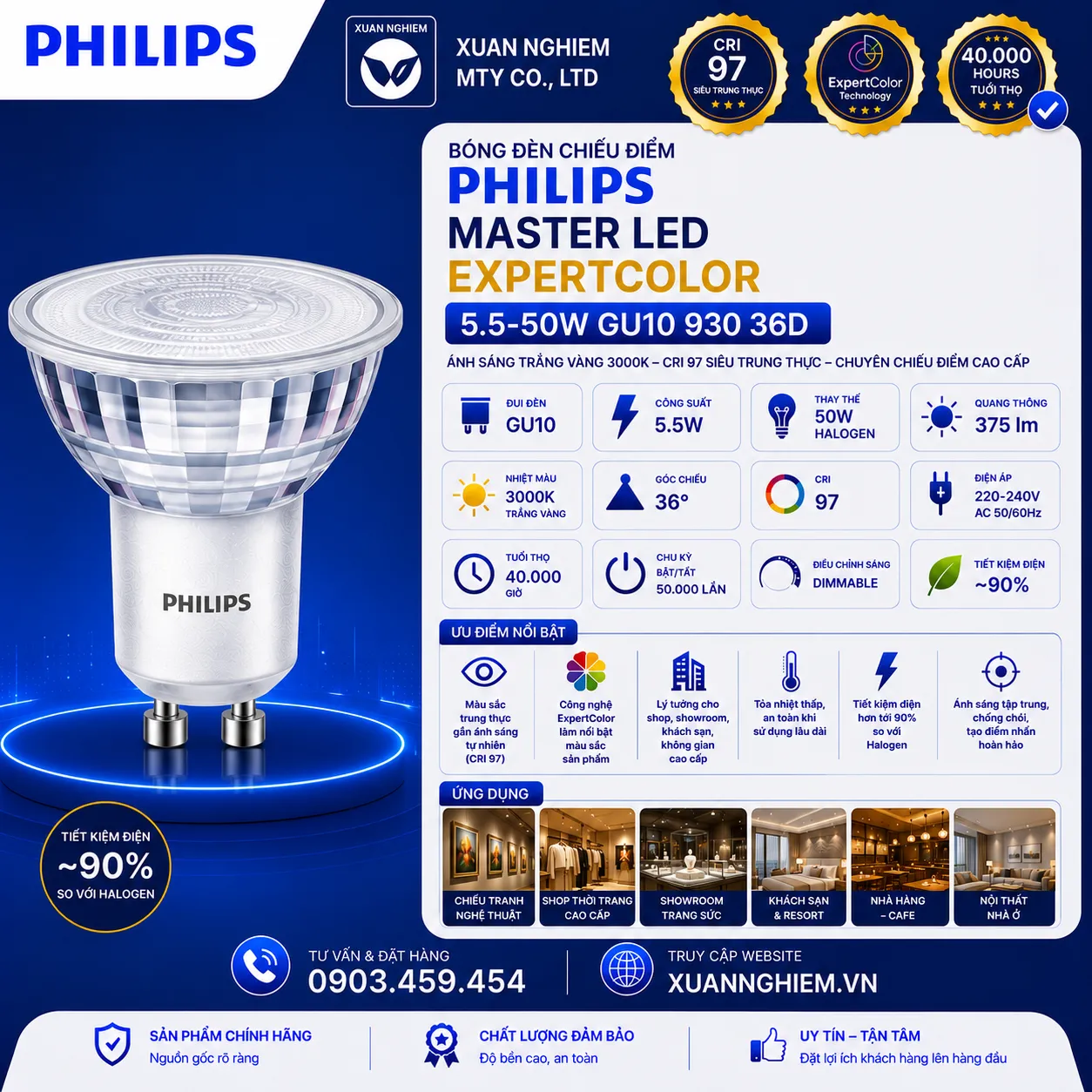Bóng đèn Mas led ExpertColor 5.5-50w GU10 930 36D