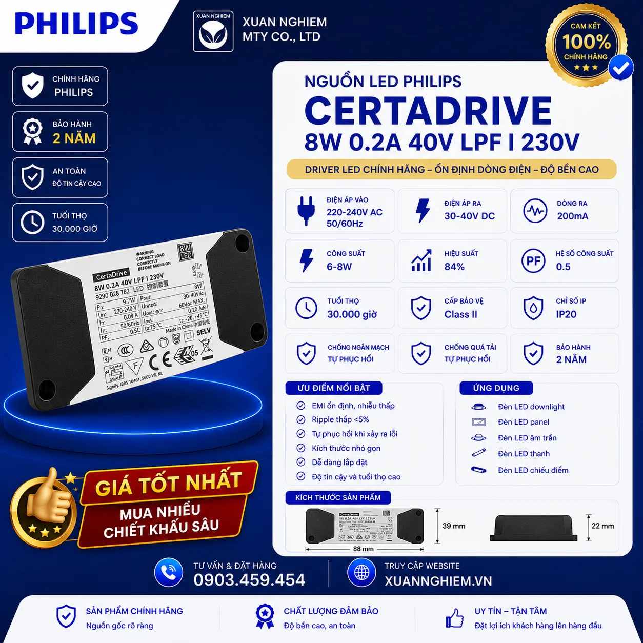 Nguồn đèn LED CertaDrive 8W 0.2A 40V LPF I 230V