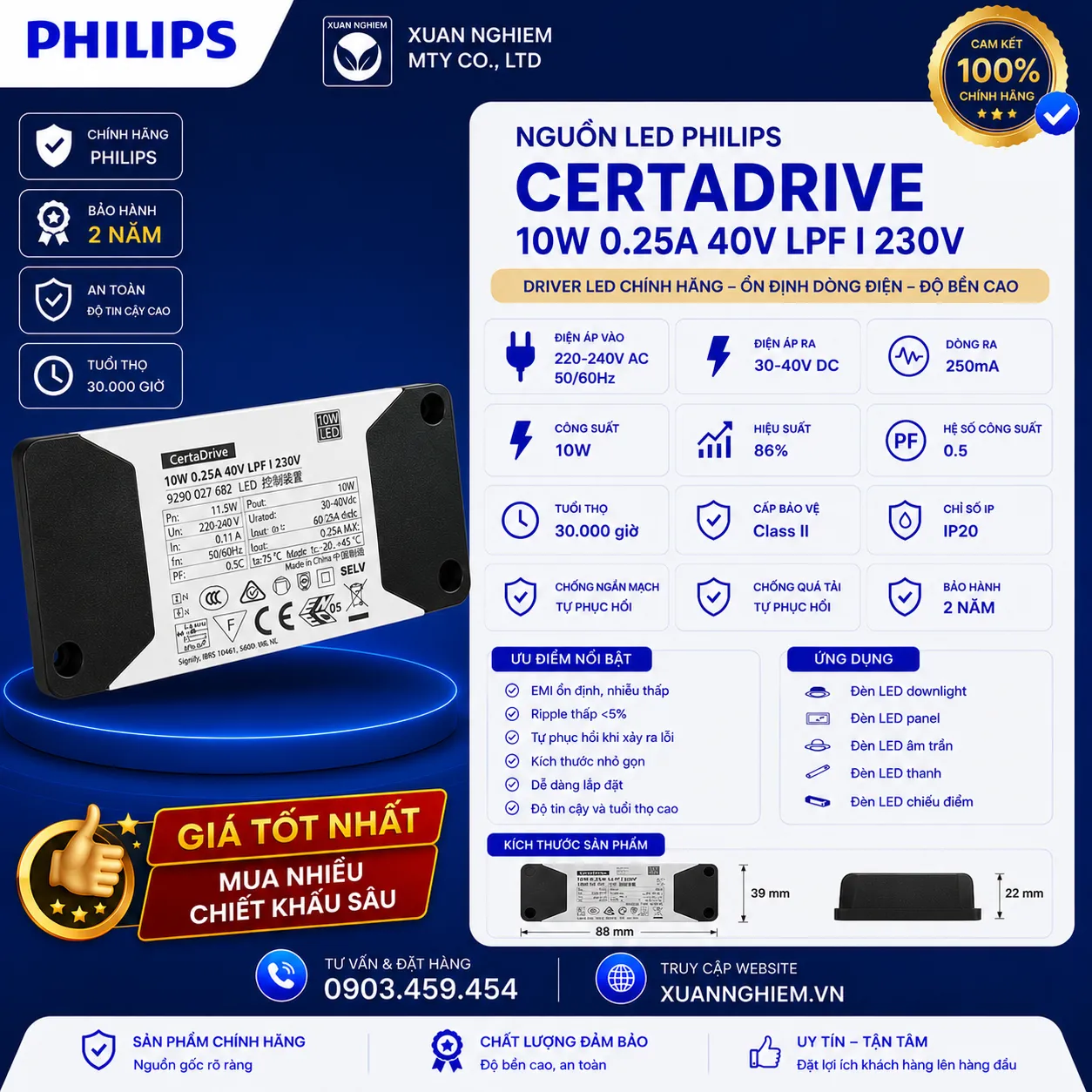 Nguồn đèn LED CertaDrive 10W 0.25A 40V LPF I 230V