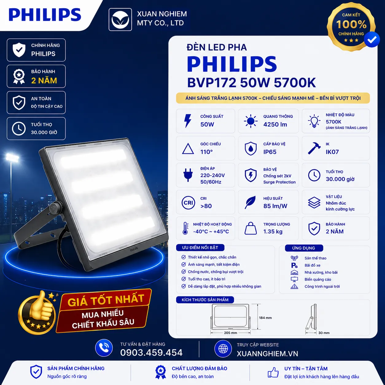 Đèn LED pha BVP172 50w 5700k