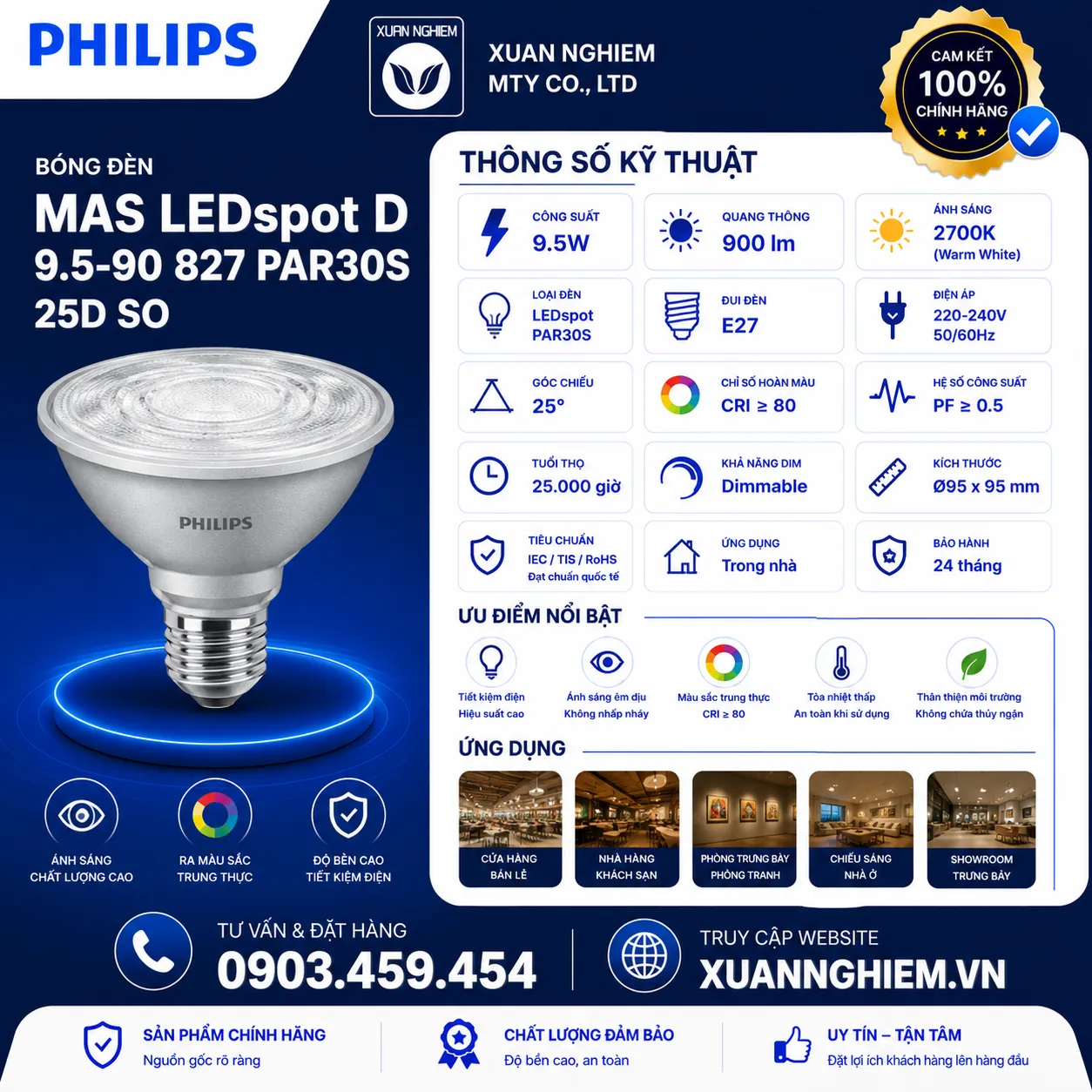 Bóng đèn MAS LEDspot D 9.5-90 827 PAR30S 25D SO