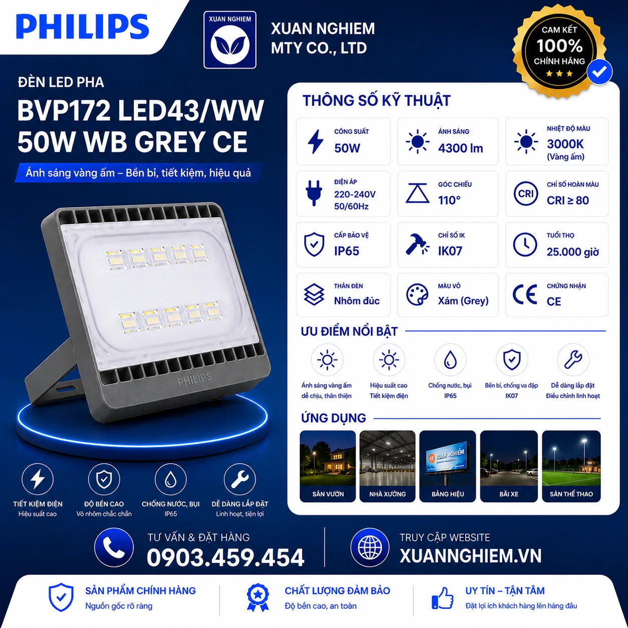 Đèn LED pha BVP172 LED43/WW 50W WB GREY CE