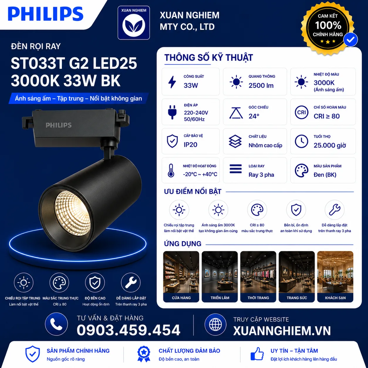 Đèn Rọi Ray ST033T G2 LED25 3000k 33W BK