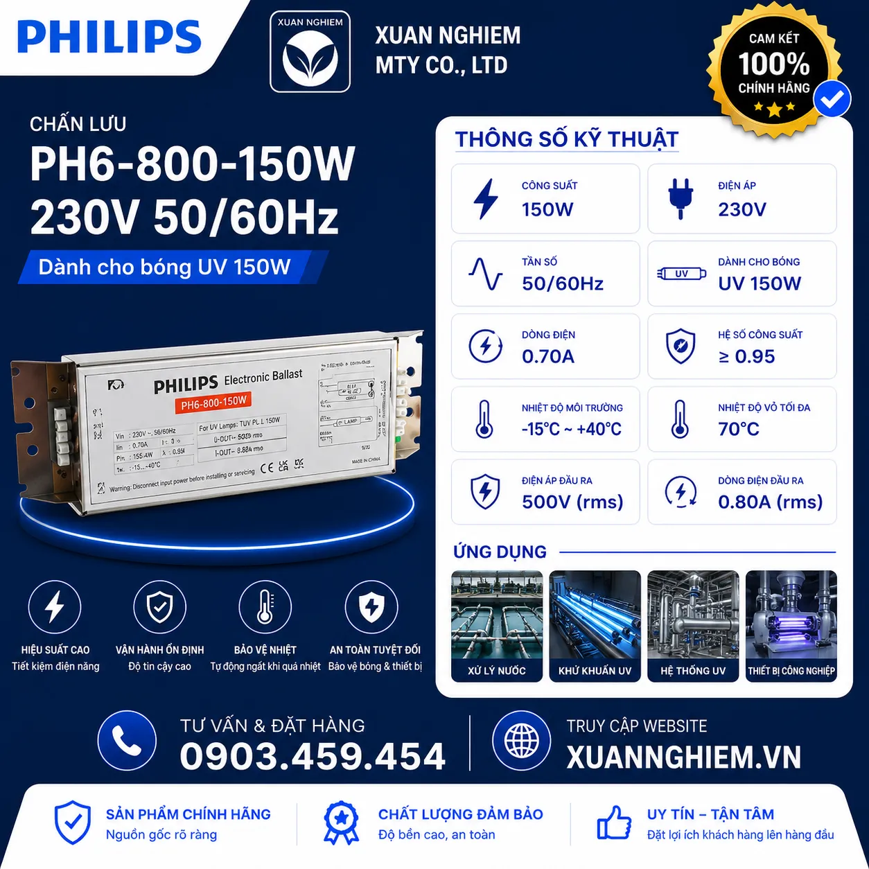 Chấn lưu PH6-800-150w 230v 50/60Hz dành cho bóng UV 150W