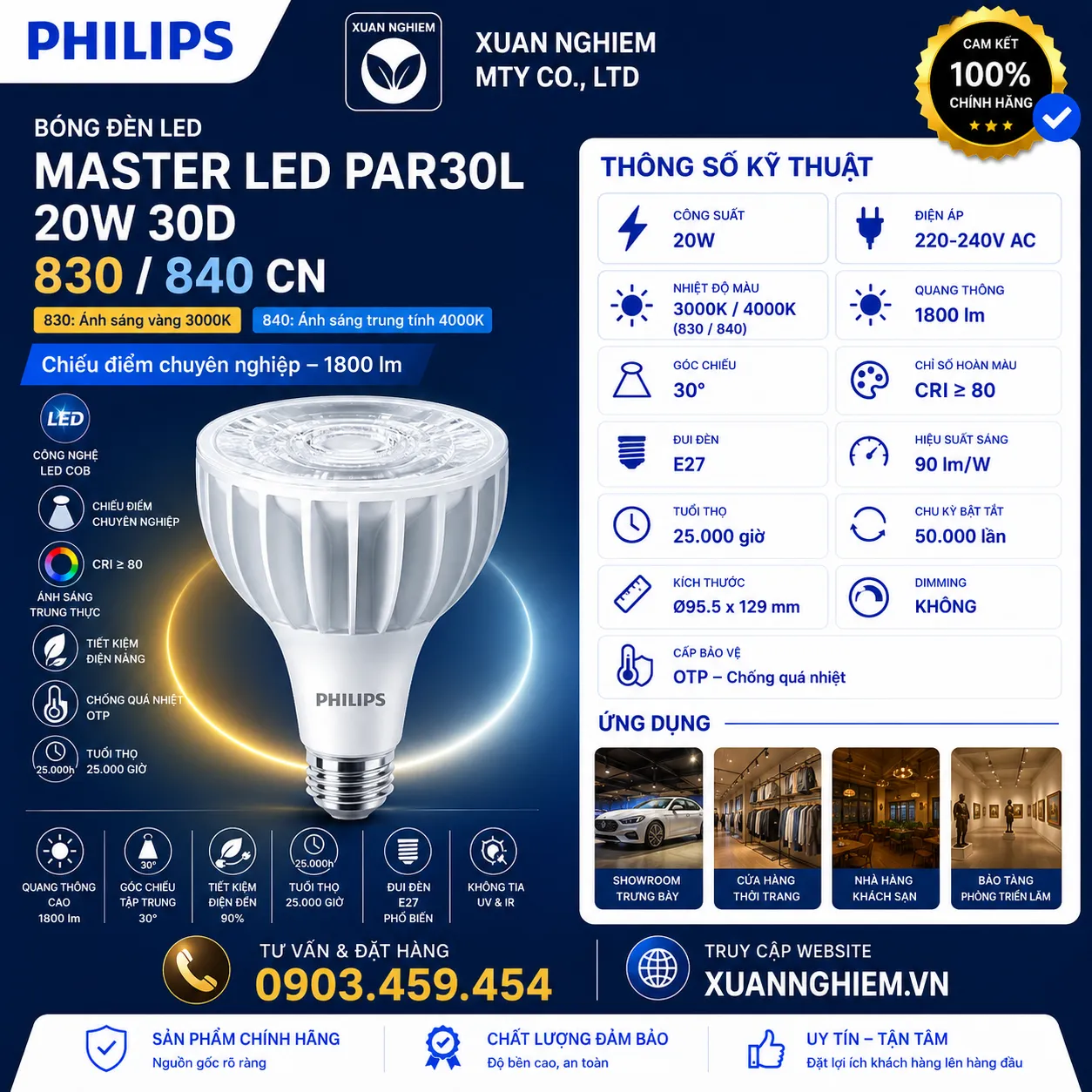 Bóng đèn Master LED PAR30L 20W 30D 830 / Master LED PAR30L 20W 30D 840 CN