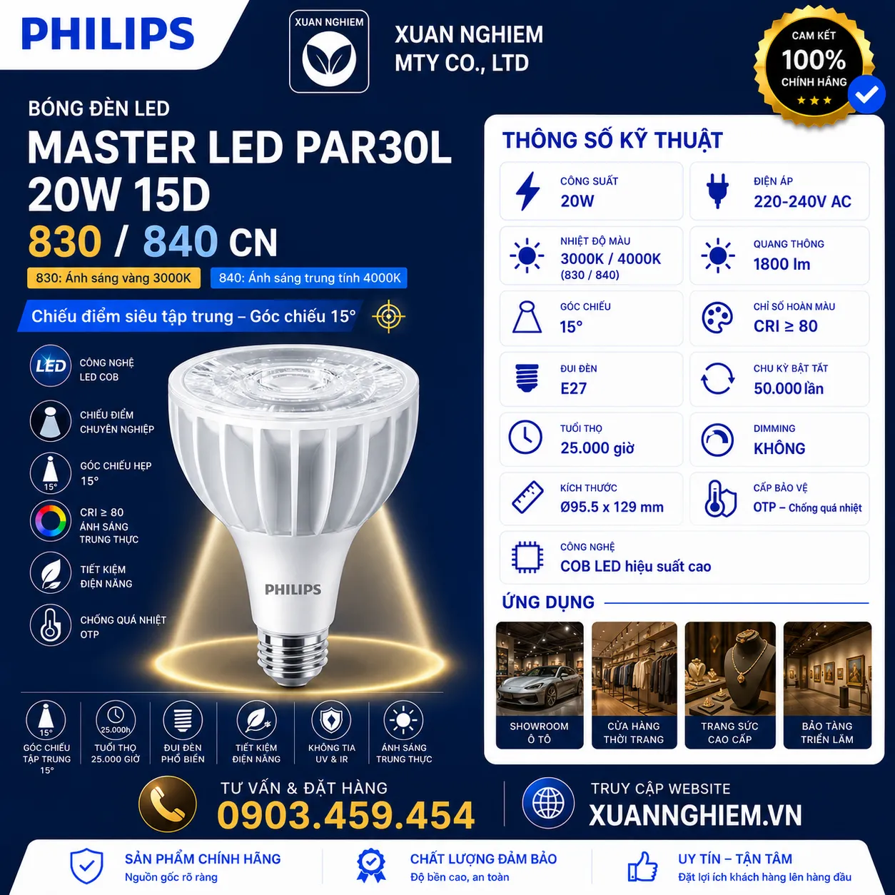 Bóng đèn Master LED PAR30L 20W 15D 830 / Master LED PAR30L 20W 15D 840 CN