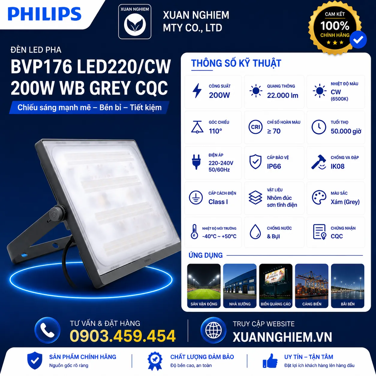 Đèn LED Pha BVP176 LED220/CW 200W WB GREY CQC