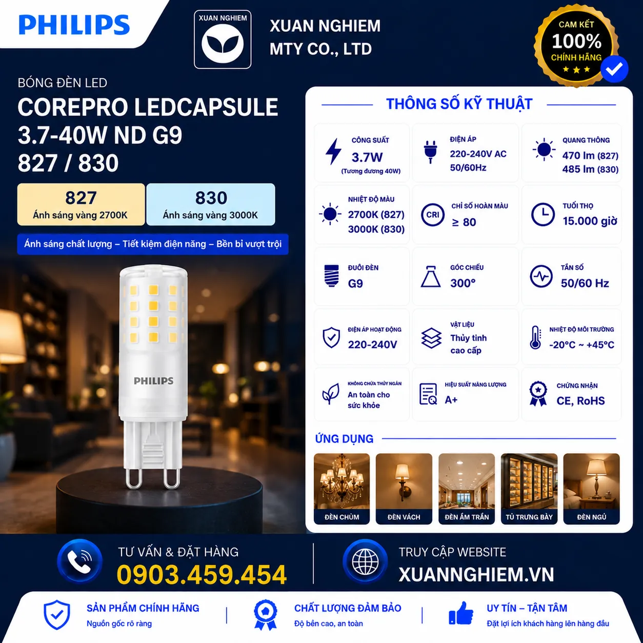 Bóng đèn CorePro LEDcapsule 3.7-40W ND G9 827 / CorePro LEDcapsule 3.7-40W ND G9 830