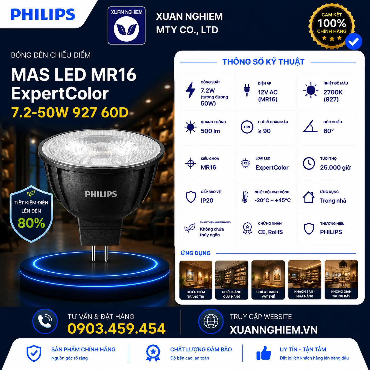 Bóng đèn chiếu điểm MAS LED MR16 ExpertColor 7.2-50W 927 60D