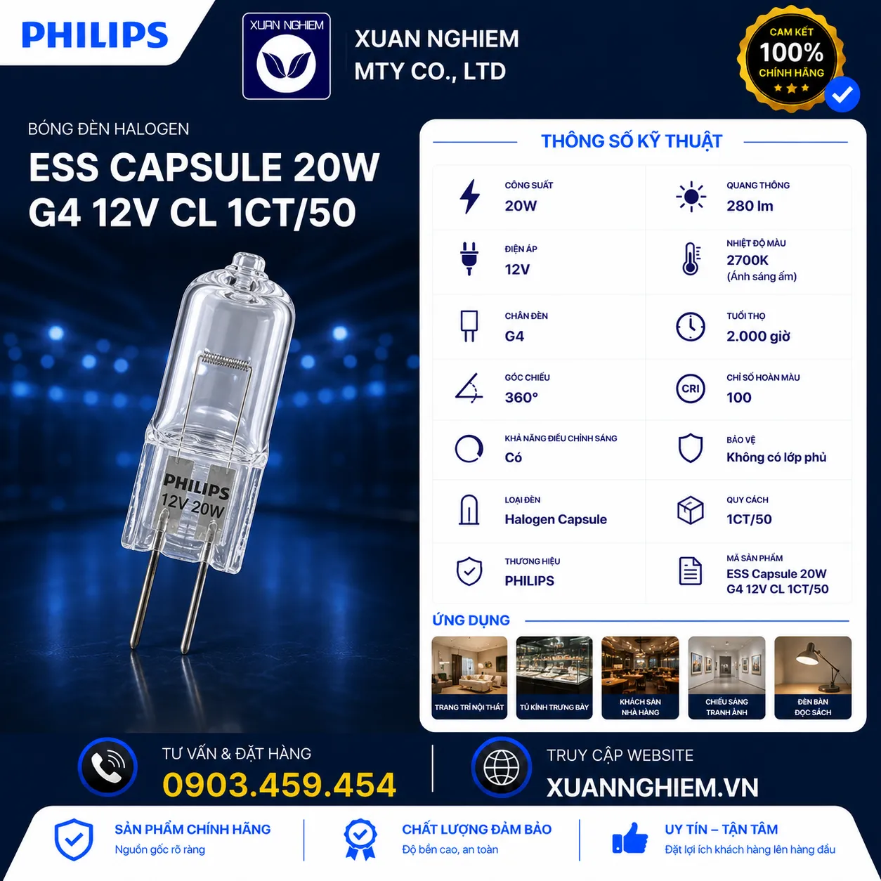 Bóng đèn Halogen ESS Capsule 20W G4 12V CL 1CT/50