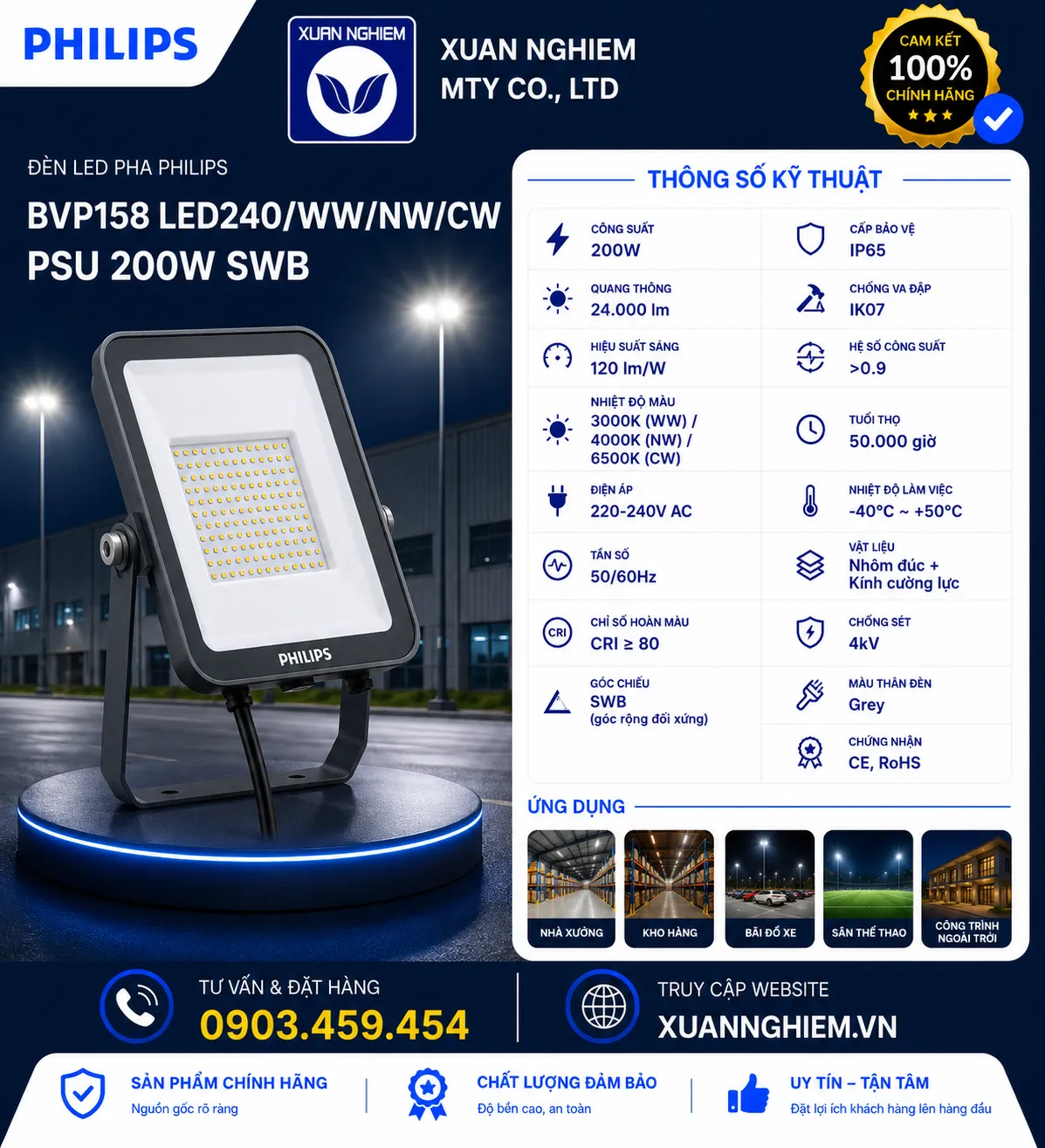 Đèn LED Pha BVP158 LED240/WW/NW/CW PSU 200W SWB