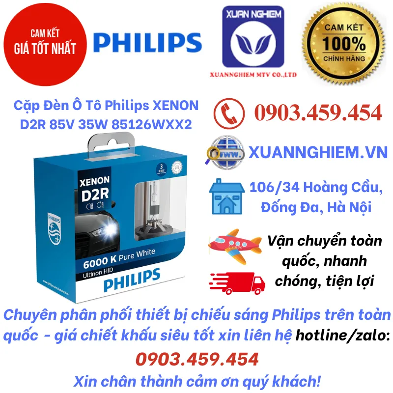 Cặp Đèn Ô Tô Philips XENON D2R 85V 35W 85126WXX2