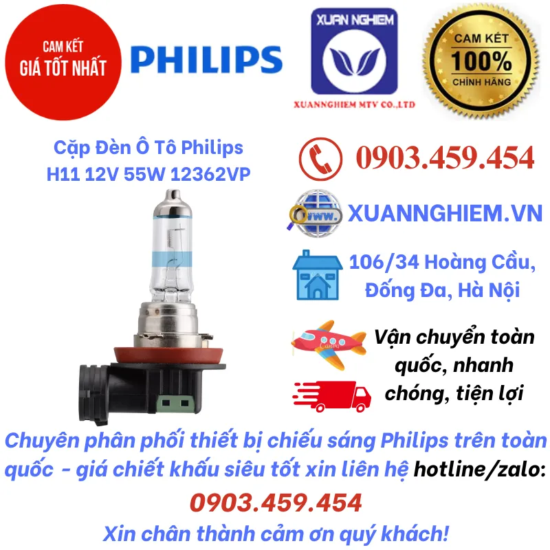 Cặp Đèn Ô Tô Philips H11 12V 55W 12362VP