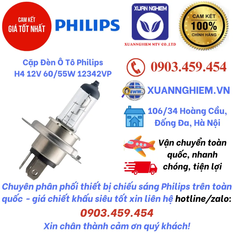 Cặp Đèn Ô Tô Philips H4 12V 60/55W 12342VP