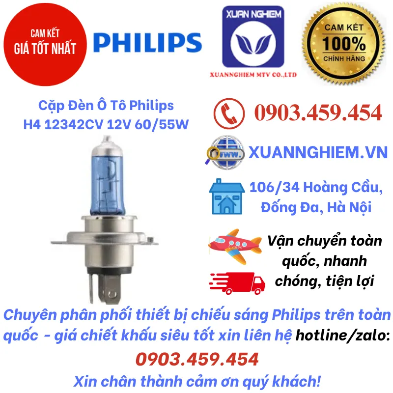 Cặp Đèn Ô Tô Philips H4 12342CV 12V 60/55W