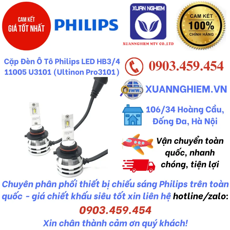 Cặp Đèn Ô Tô Philips LED HB3/4 11005 U3101 (Ultinon Pro3101)