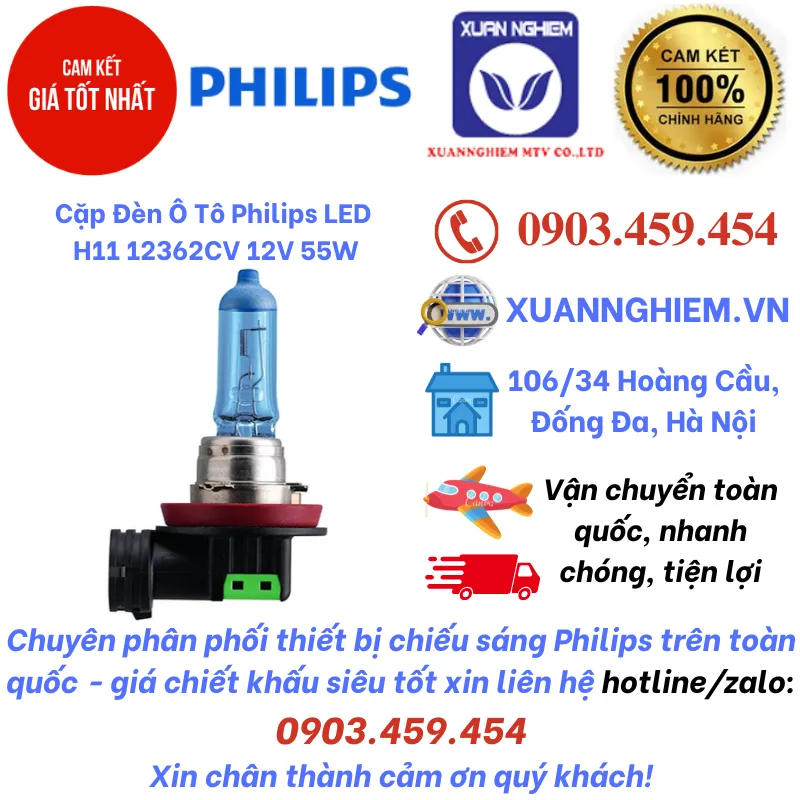 Cặp Đèn Ô Tô Philips LED H11 12362CV 12V 55W