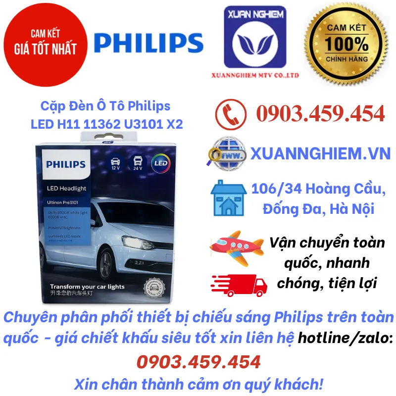 Cặp Đèn Ô Tô Philips LED H11 11362 U3101 X2