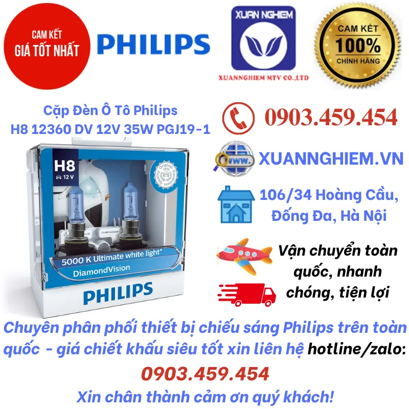 Cặp Đèn Ô Tô Philips H8 12360 DV 12V 35W PGJ19-1