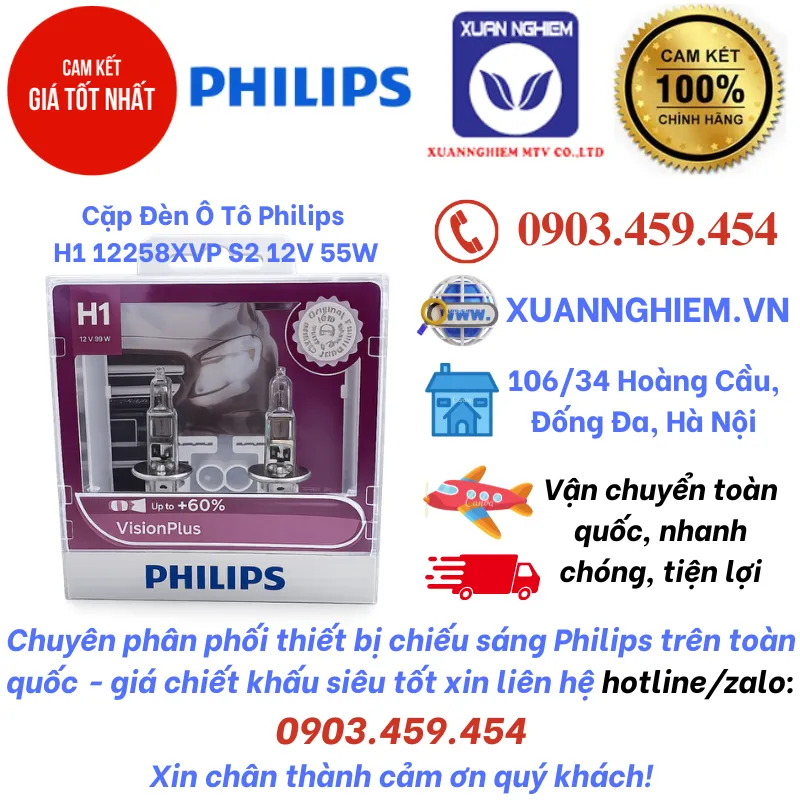 Cặp Đèn Ô Tô Philips H1 12258XVP S2 12V 55W