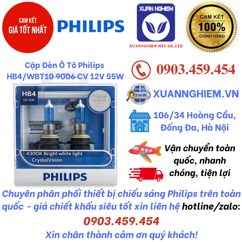 Cặp Đèn Ô Tô Philips HB4/WBT10 9006 CV 12V 55W