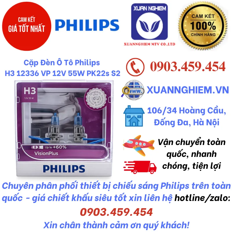 Cặp Đèn Ô Tô Philips H3 12336 VP 12V 55W PK22s S2