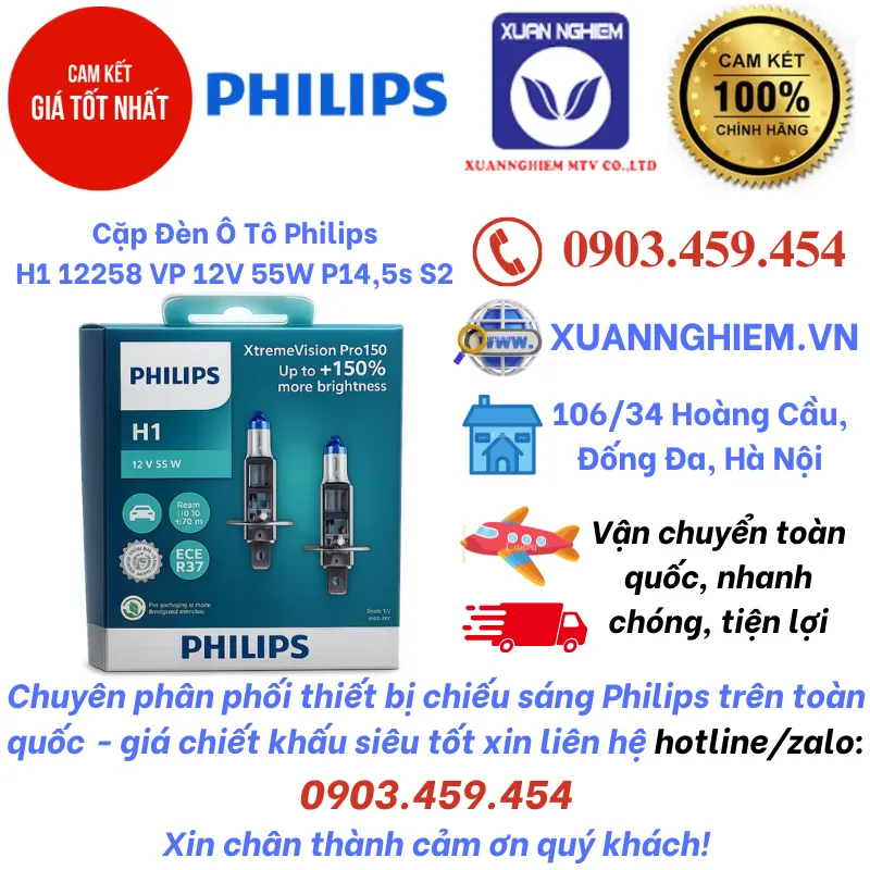 Cặp Đèn Ô Tô Philips H1 12258 VP 12V 55W P14,5s S2