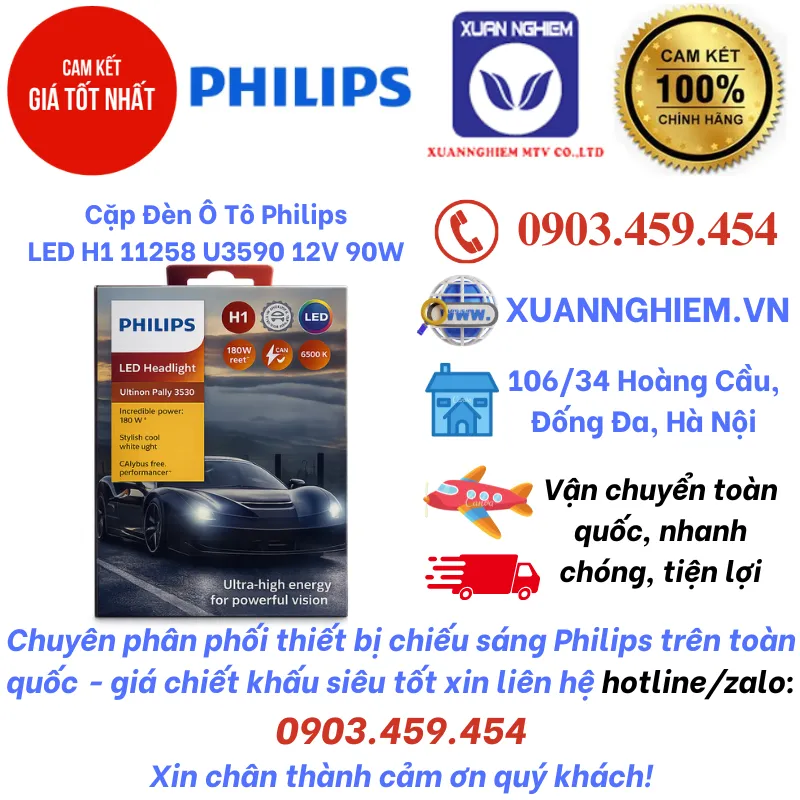 Cặp Đèn Ô Tô Philips LED H1 11258 U3590 12V 90W