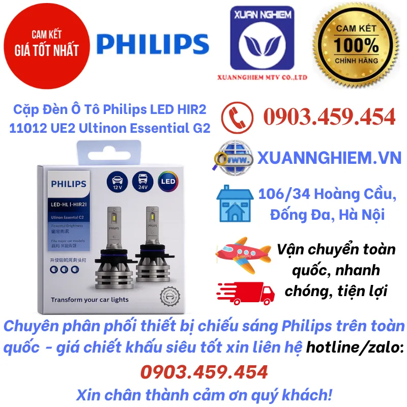 Cặp Đèn Ô Tô Philips LED HIR2 11012 UE2 Ultinon Essential G2