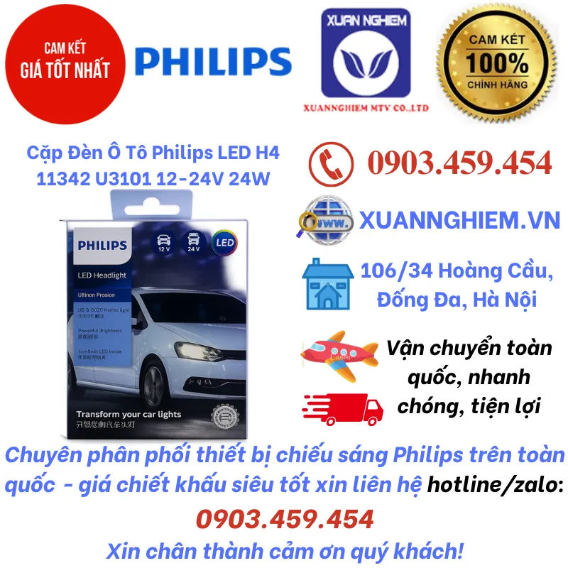 Cặp Đèn Ô Tô Philips LED H4 11342 U3101 12-24V 24W