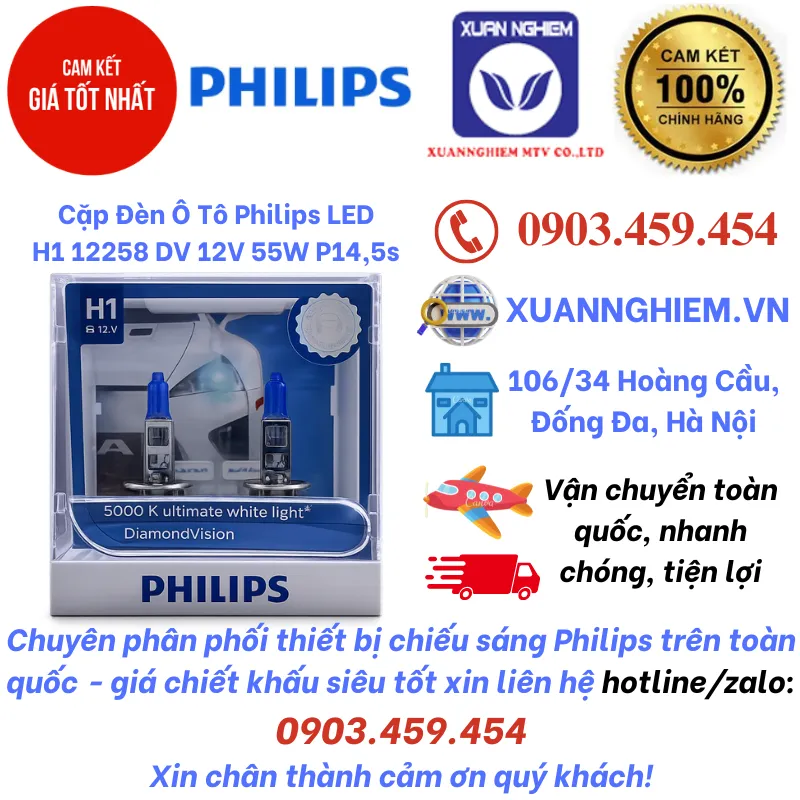Cặp Đèn Ô Tô Philips LED H1 12258 DV 12V 55W P14,5s
