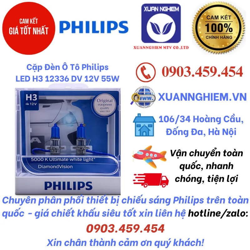 Cặp Đèn Ô Tô Philips LED H3 12336 DV 12V 55W